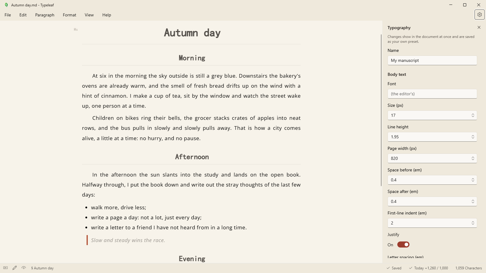 Typeleaf screenshot: Typography presets and designer