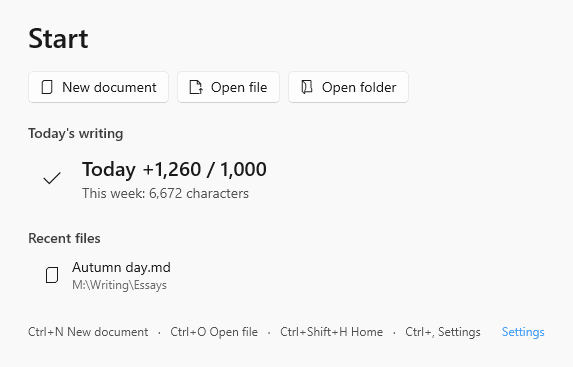 Typeleaf screenshot: Writing statistics